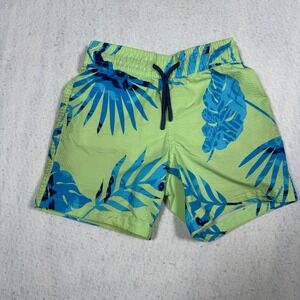 Sol Borne Boys Lime Green Blue Tropical Palm Leaf Swim Trunks Shorts Size S 6/7